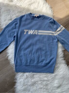 Alex Mill Light Blue Cashmere Sweater with White TWA Stripe